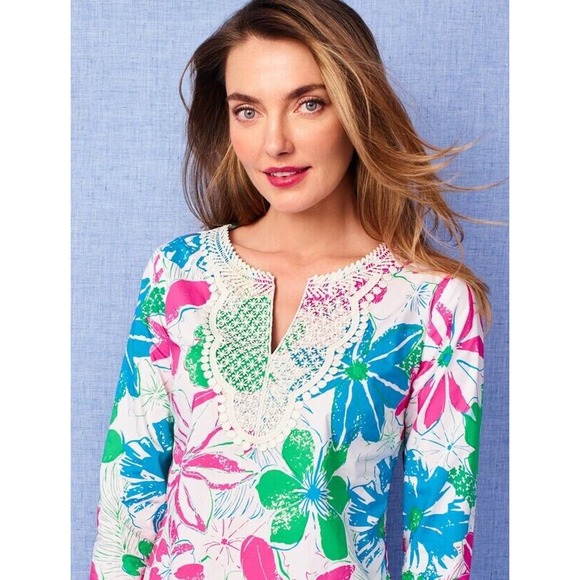 Talbots Lace Bib Tunic - Anguilla Floral Popover Split Neck Top Plus Size 3X - Picture 4 of 11